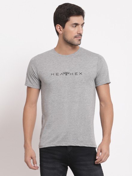 Grey Melange Printed T-Shirt