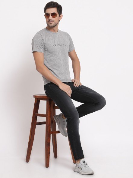 Grey Melange Printed T-Shirt