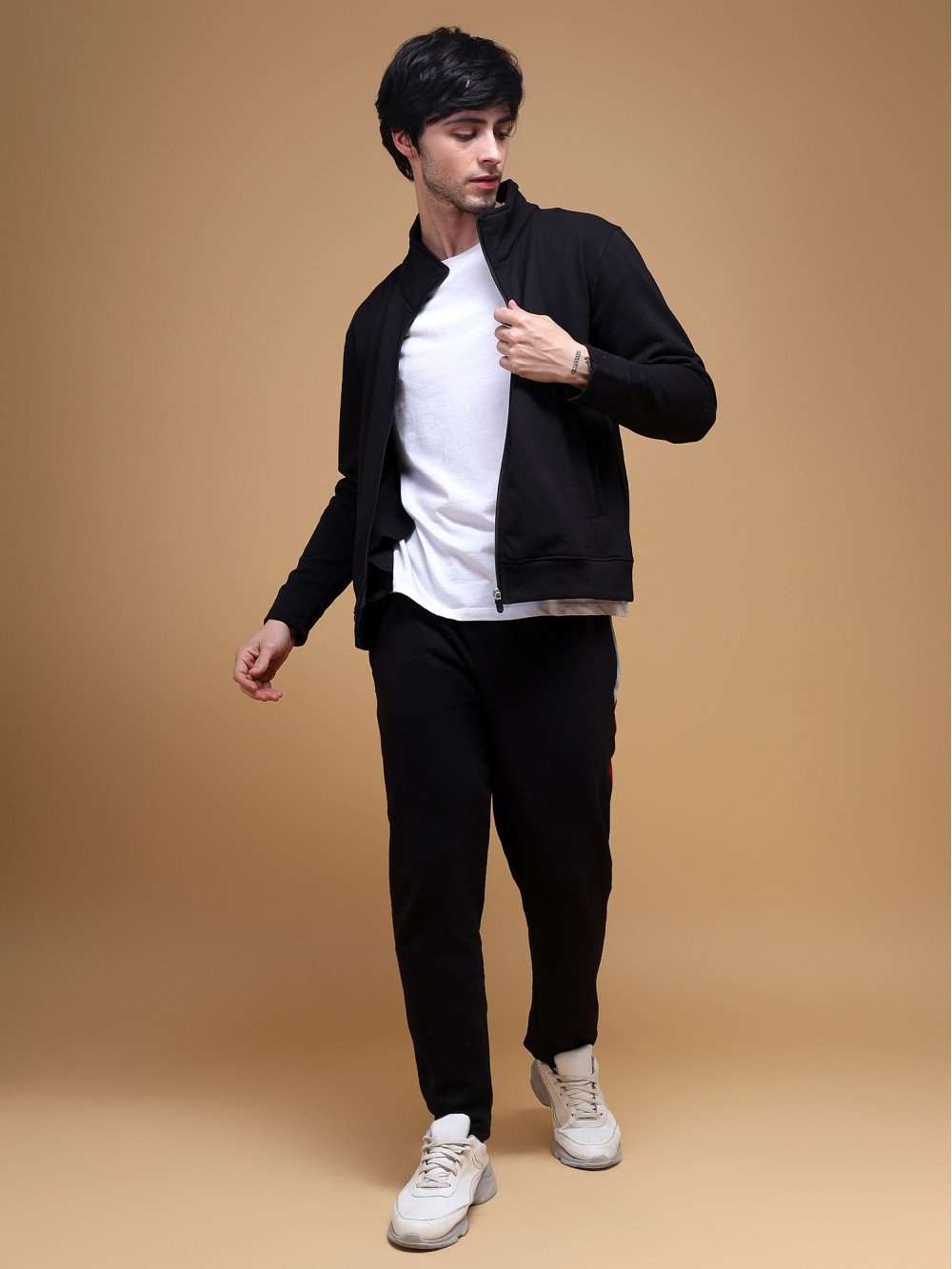 Zip-Front Jacket with Track Pants - Black