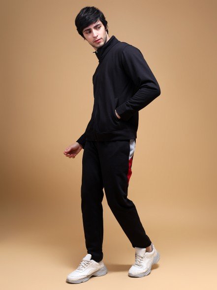 Zip-Front Jacket with Track Pants - Black