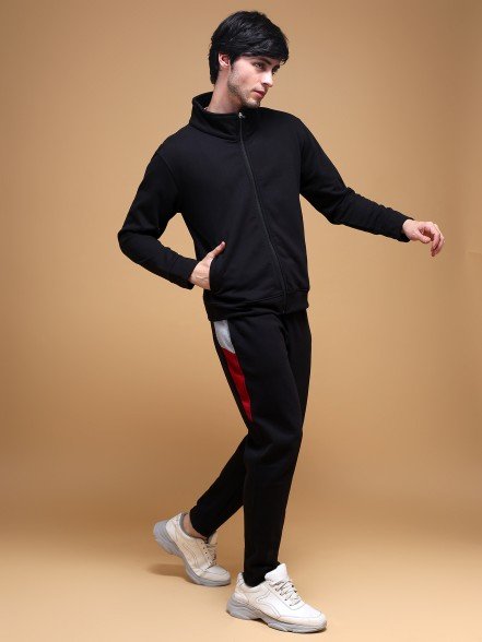 Zip-Front Jacket with Track Pants - Black