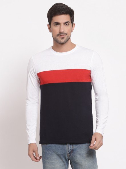 Color Block Men White-Red T-Shirt 