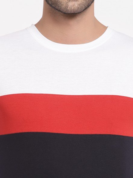 Color Block Men White-Red T-Shirt 