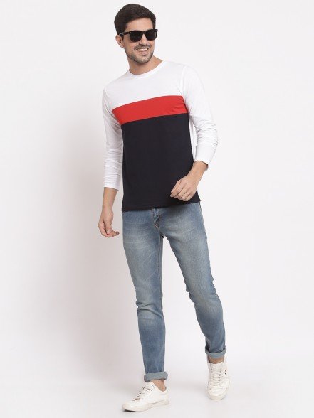 Color Block Men White-Red T-Shirt 