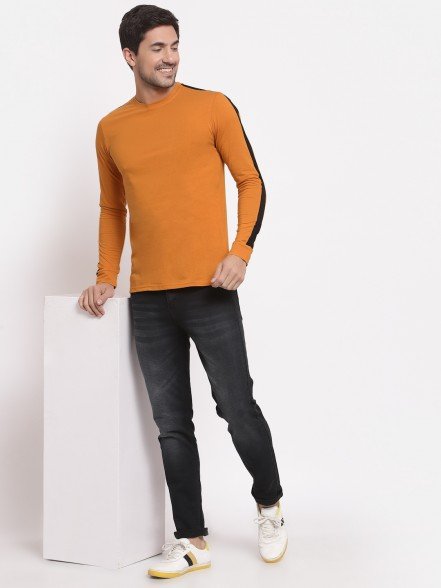 Luxury Men Striped Dark Mustard T-Shirt