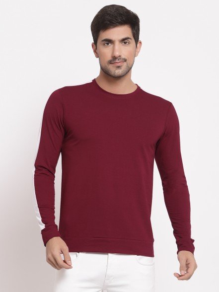 Luxury Men Striped Maroon T-Shirt