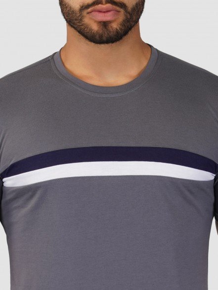 Men's Classic Striped Navy Half Sleeve T-Shirt