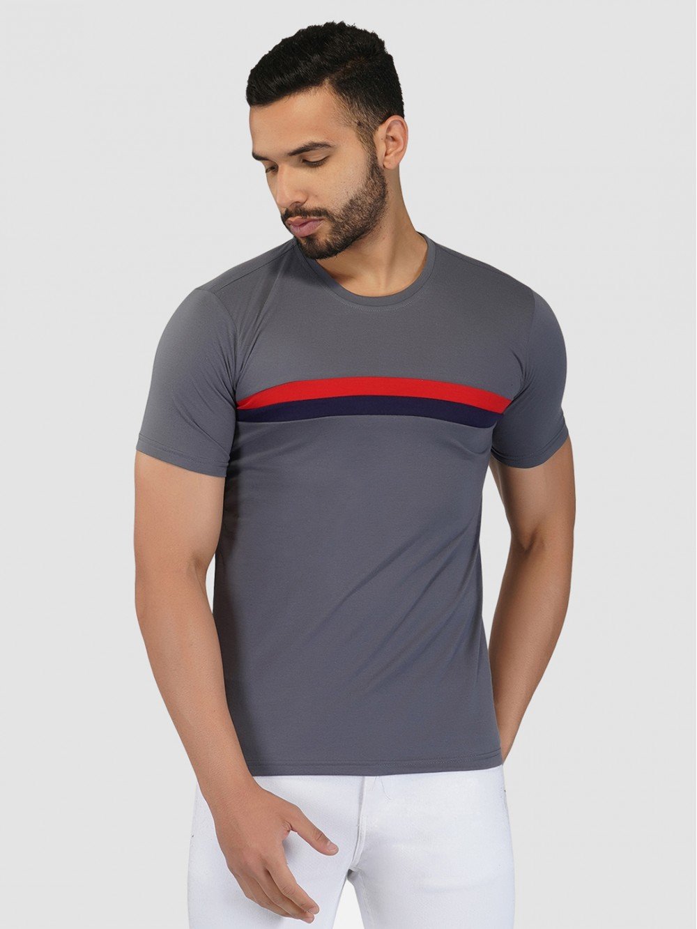 Men's Classic Striped Red Half Sleeve T-Shirt