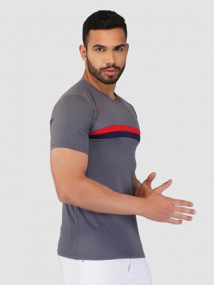 Men's Classic Striped Red Half Sleeve T-Shirt