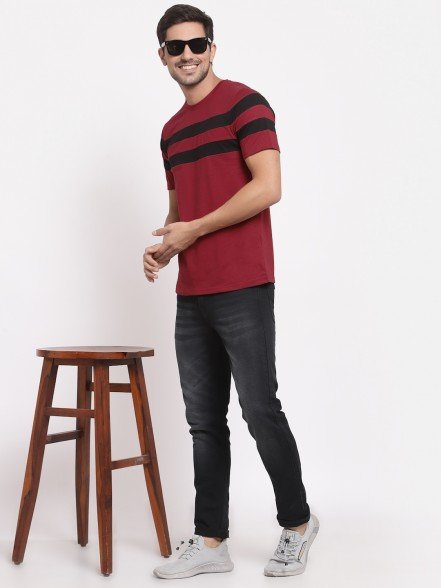 Leisure Maroon Striped T-Shirt