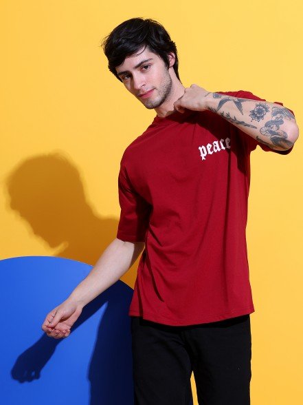 Peace Oversized Maroon T-Shirt