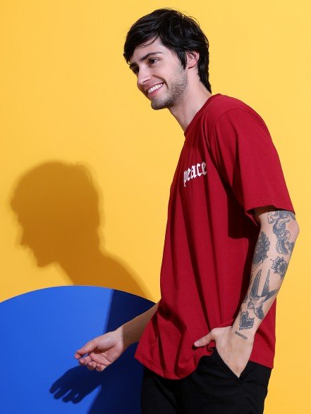 Peace Oversized Maroon T-Shirt