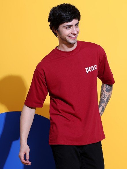 Peace Oversized Maroon T-Shirt