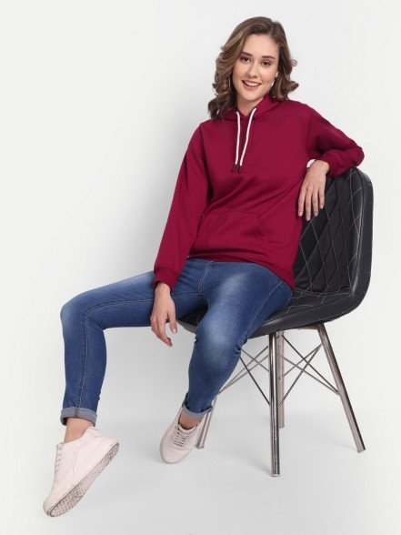 Elegant Maroon Women Hoodie