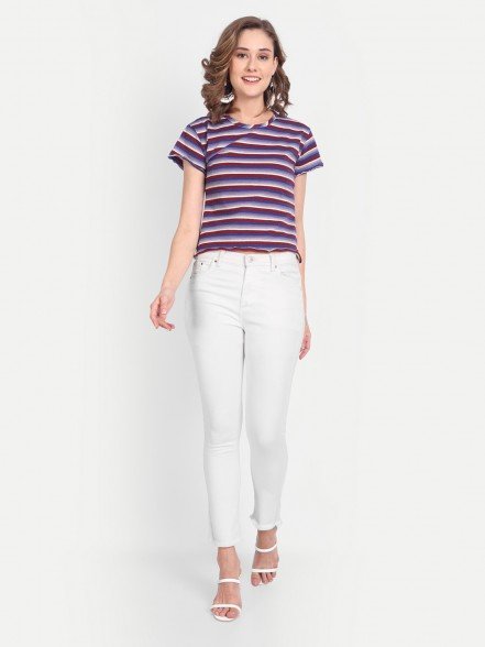 Lurex Cotton Striped T-shirt - Maroon