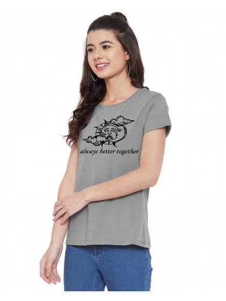 Sun Moon Printed Light Grey T-shirt