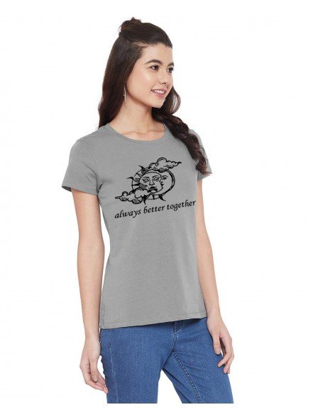 Sun Moon Printed Light Grey T-shirt