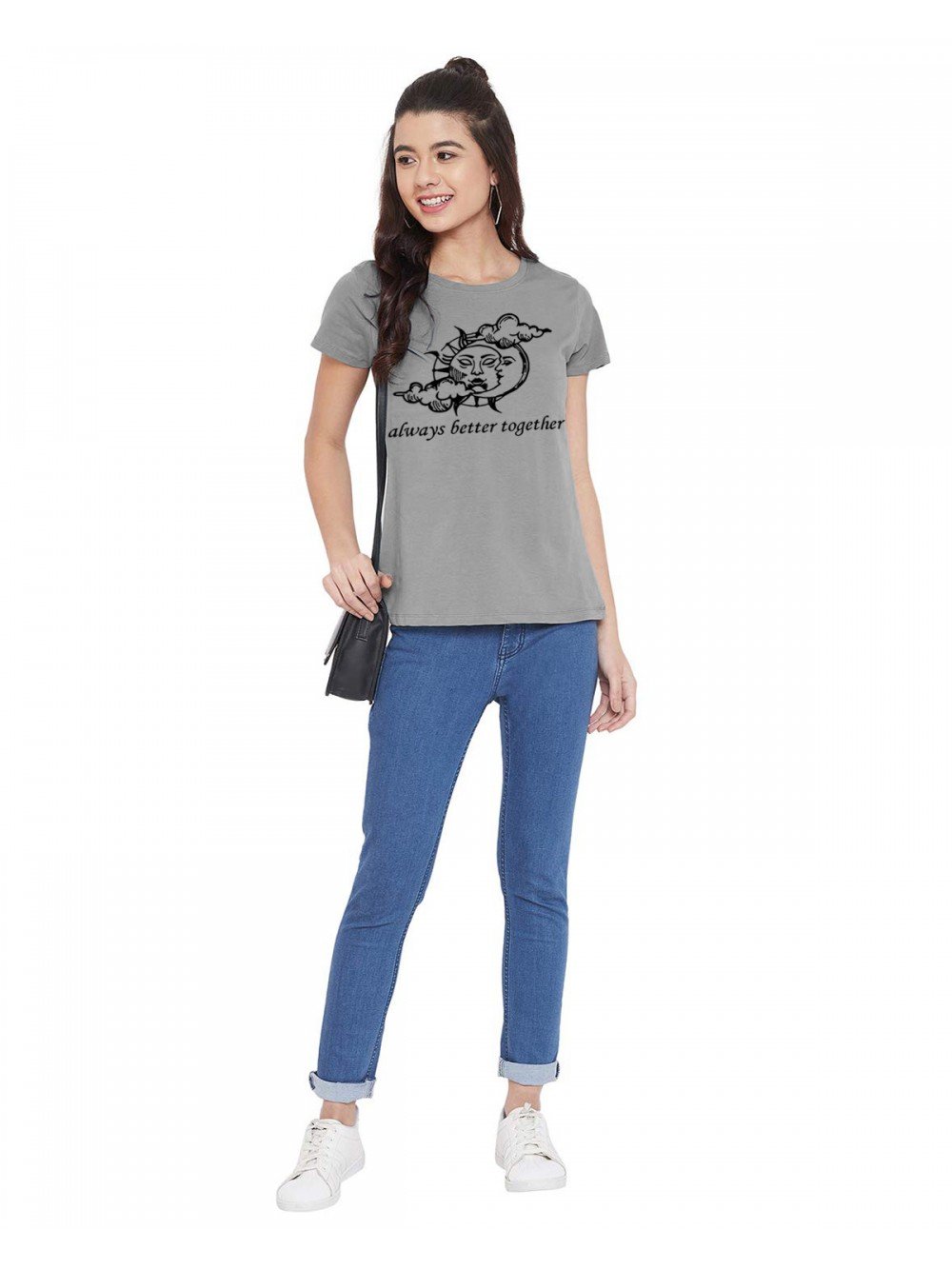 Sun Moon Printed Light Grey T-shirt