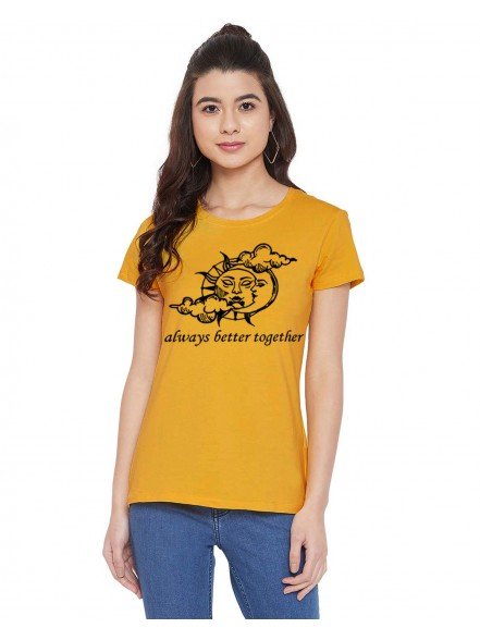 Sun Moon Printed Mustard T-shirt