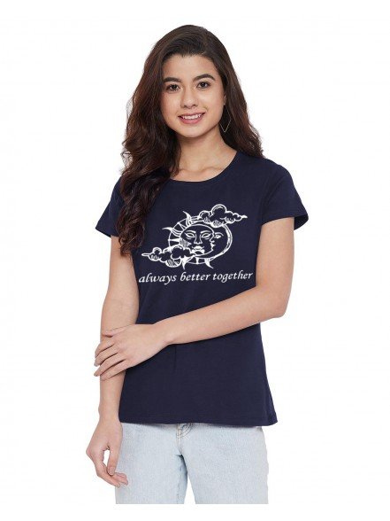 Sun Moon Printed Navy T-shirt