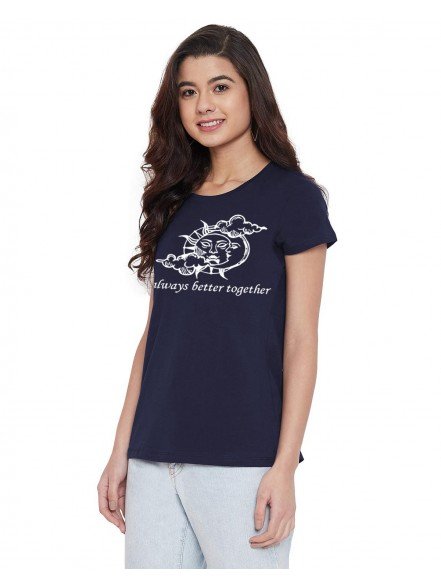 Sun Moon Printed Navy T-shirt