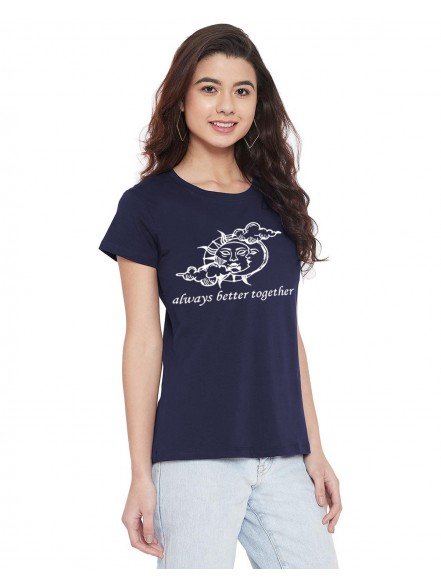 Sun Moon Printed Navy T-shirt