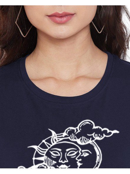 Sun Moon Printed Navy T-shirt