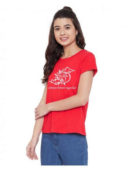 Sun Moon Printed Red T-shirt