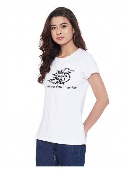Sun Moon Printed White T-shirt